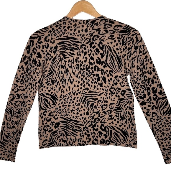 Nina Leonard Cheeta Print Cardigan Sweater Size S Lambswool Blend Lightweight - Picture 4 of 15